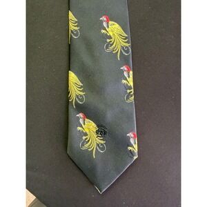 Oleg Cassini Vintage Pheasant Tie Gray Bird Embroidered Wide Silk Blend 4in Mens